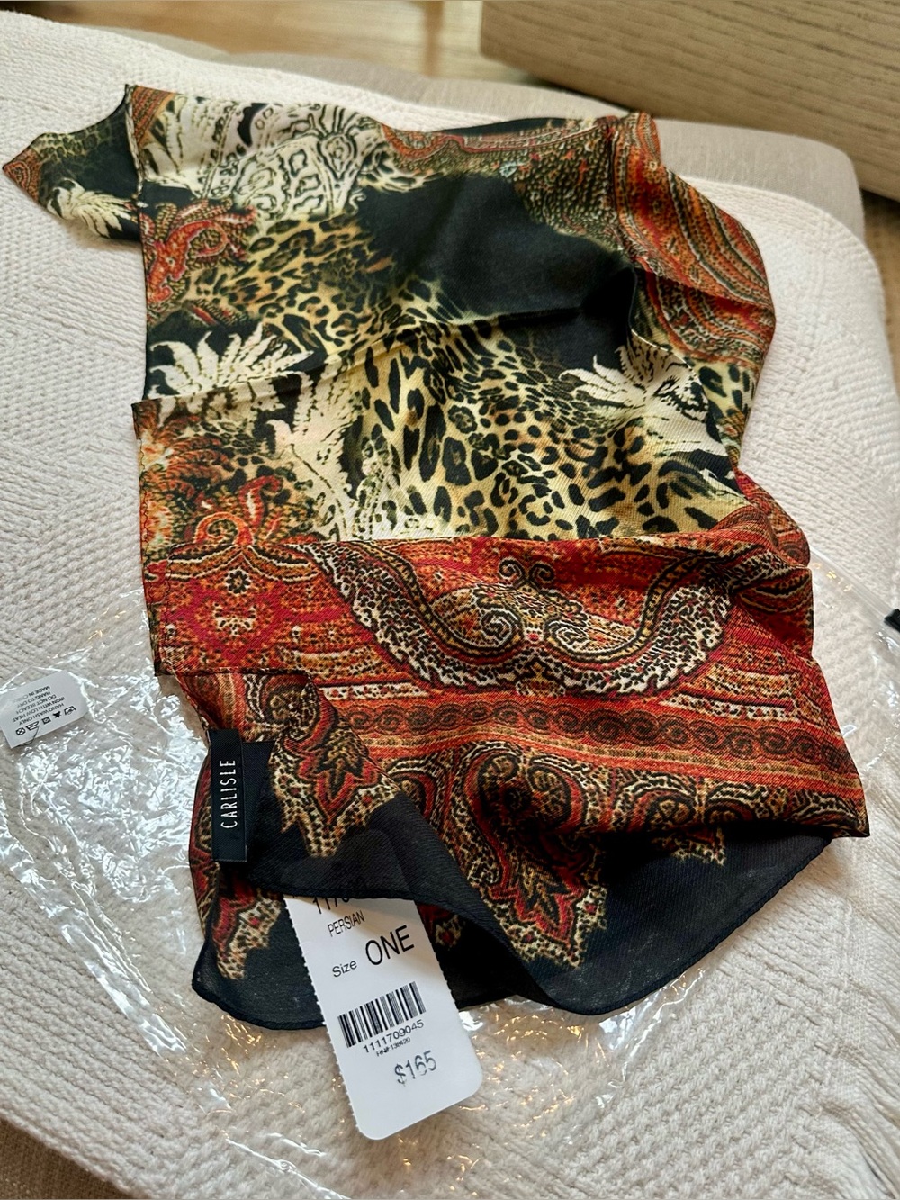 Carlisle Paisley and Leopard Print Multicolor Lightweight Scarf